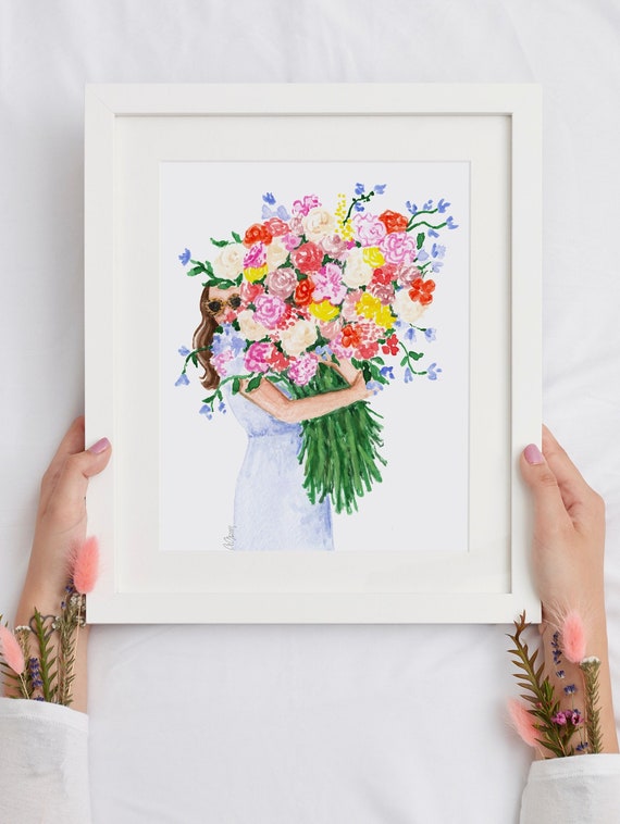 Spring printable, Spring peintable wall art, Spring prints wall art, Spring Girl illustration, Spring Flower Art - DIGITAL DOWNLOAD