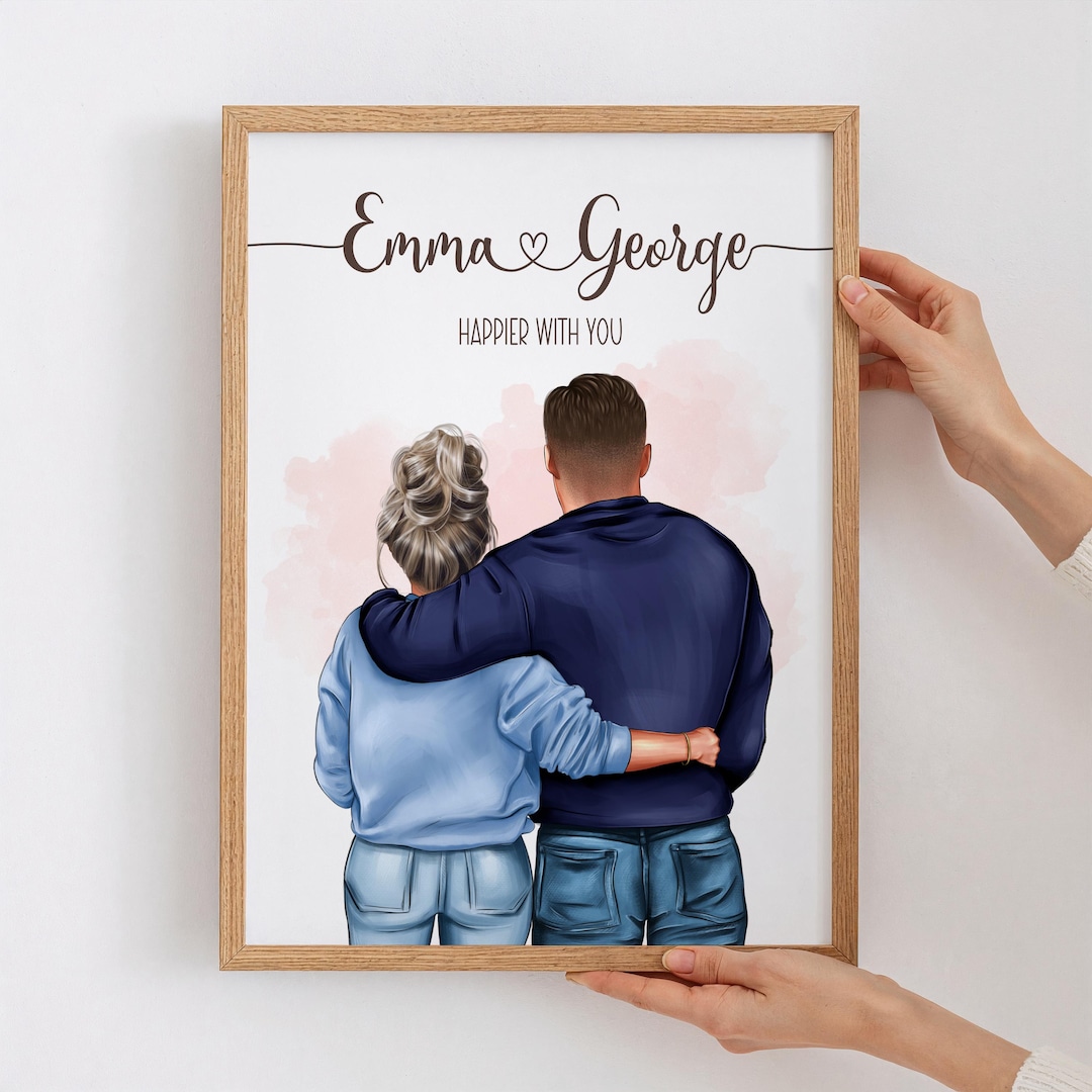 Personalized Couple Portrait Print | Custom Anniversary Gift, Boyfriend ...