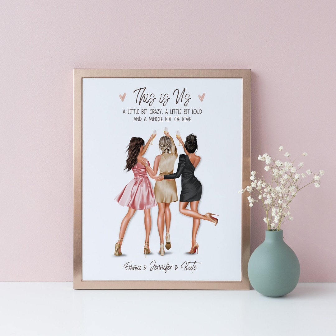 Personalized Best Friends Print, Custom 3 Friend Prints, Three Best Friends Gift Picture, Group