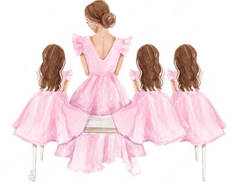 Mother Daughters illustration - Mommy and Me - Mother and Children Print - Fashion illustration - DIGITAL DOWNLOAD