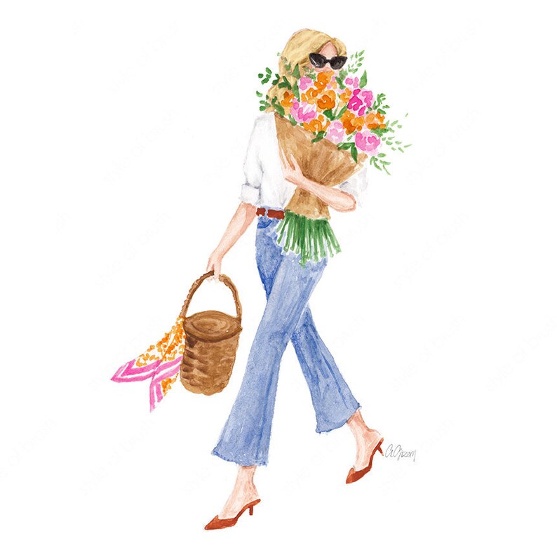 Spring Blonde Girl illustration Spring Flower Art Fashion illustration DIGITAL DOWNLOAD image 2