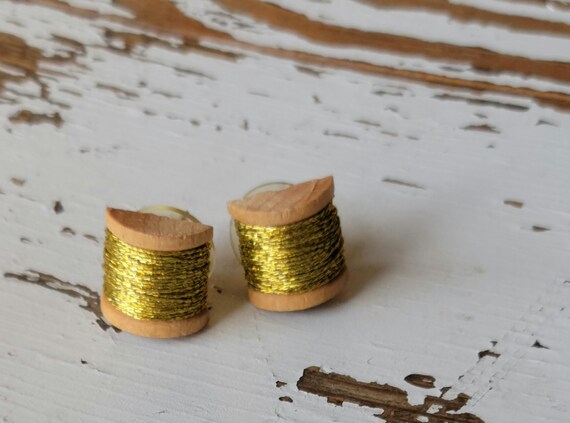 Sewing Thread Earrings - Sew Mini Thread Spool Ea… - image 1