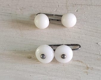 Vintage White Glass Shank Buttons - Antique Sewing Supplies