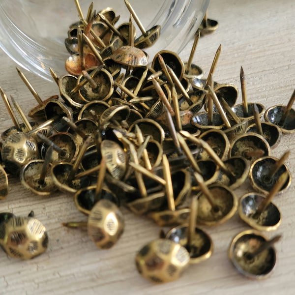 Authentic Vintage Steel Upholstery Tacks / Nails Hammered Finish 7/16" Round Head - Retro Upholstery Tacks - Chair Buttons - Metal Buttons