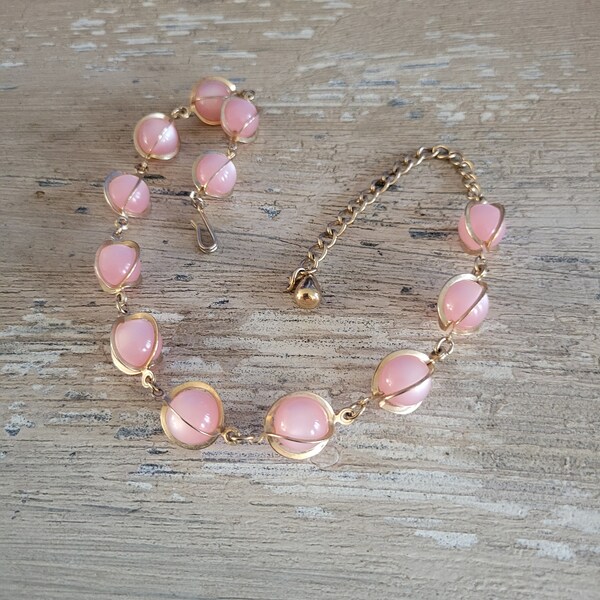 Vintage Pink Thermoset Moonglow Necklace - ATOMIC 50s - Pink Moonglow - Choker Necklace