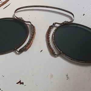 Antique Pince Nez Dark Smoke Gray Tinted Oblong Lens Sunglasses-Steampunk Glasses - C Bridge Sunglasses