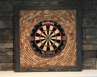 Dartboard Backboard with Wine Corks | 33" x 33" Weathered Gray Finish | Game Room Décor | Man Cave