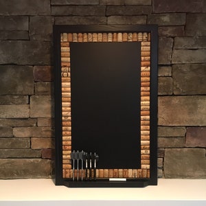 Dart Scoreboard Made with Wine Corks | 28&quot; x 18&quot; Scoreboard or Message Board | Black Frame | Game Room Décor | Kitchen Decor | Chalkboard