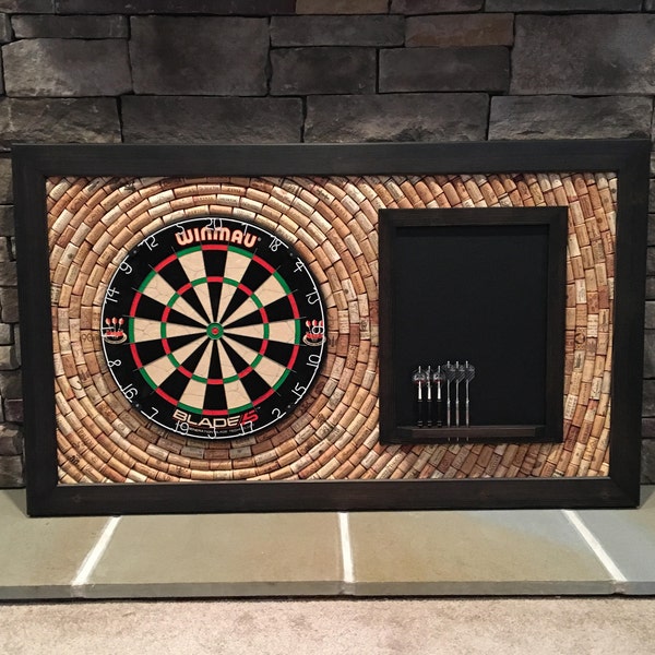 Dart Board Backboard & Scoreboard with Ebony Frame | 49" x 29" Wine Cork Dart Board | Bar, Game Room, Man Cave Décor