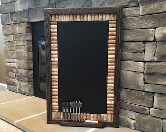 Dart Scoreboard Made with Wine Corks | 28" x 18" Scoreboard or Message Board | Espresso Frame | Game Room Décor | Kitchen Decor | Chalkboard