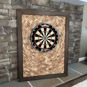 Dart Board Backboard in Espresso Finish Surrounded by Wine Corks | 42&quot; x 32&quot; is Perfect for Game Room or Bar