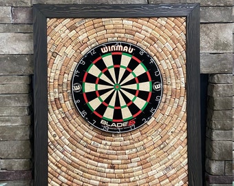 Dart Board Backboard with Ebony Frame Surrounded by Wine Corks | 42" x 32" is Perfect for Game Room or Bar