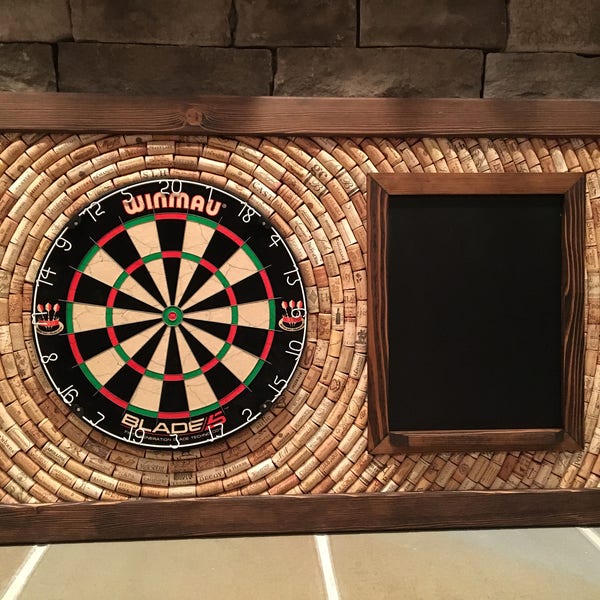 Dart Board Backboard with Scoreboard in Dark Walnut | 49" x 29" with Dart Storage | Game Room Décor | Bar Decor