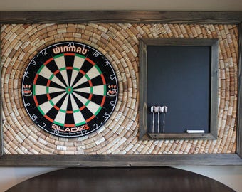 Dart Board Backboard with Scoreboard and Dart Storage Surrounded by Wine Corks | Game Room Decor, Bar Decor, Man Cave Decor