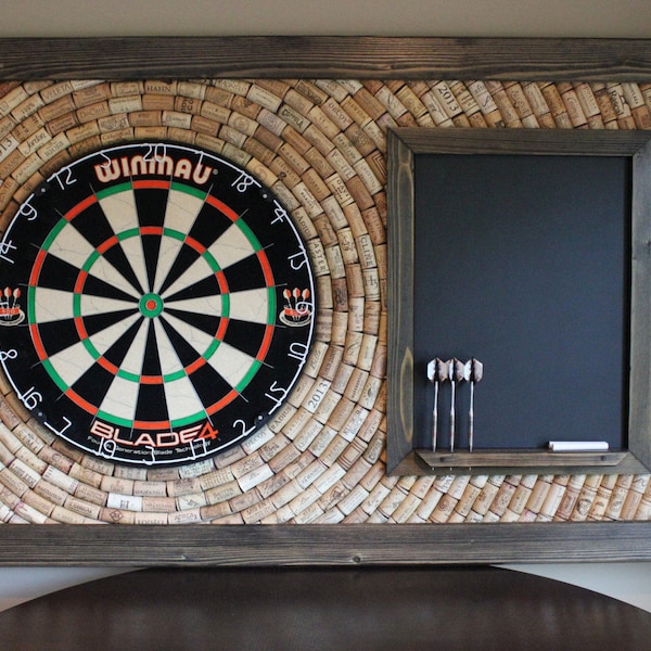 Dart Board Backboard with Scoreboard and Dart Storage Surrounded by Wine Corks | Game Room Decor, Bar Decor, Man Cave Decor