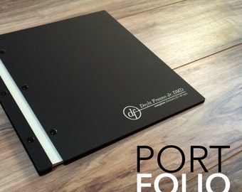 Portafolio de presentación tipo folio de 12x12 pulgadas, color negro mate, con tornillos.
