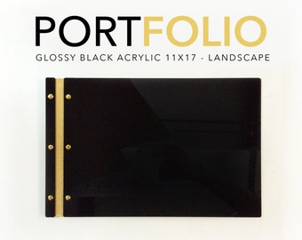 11x17 LANDSCAPE Glossy Black Portfolio - Acrylic Portfolio Presentation Screw Post Portfolio Case Folio Book Case Black Portfolio Design