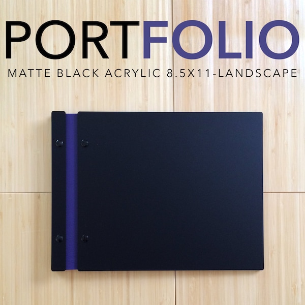 Black Matte Screw Post Portfolio 8.5x11 landscape, Portfolio presentation, portfolio book, screwpost portfolio, modern portfolio, folio