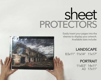 Sheet Protectors Plastic sleeves for landscape and portrait for Muse Portfolios - Lay flat archival sheet protectors