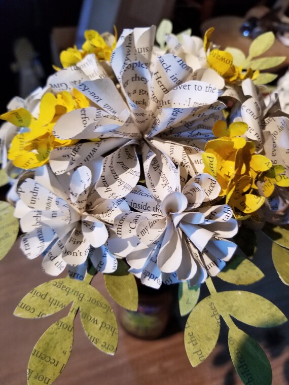 Harry Potter Book Page Paper Bouquet Hufflepuff Prom Etsy
