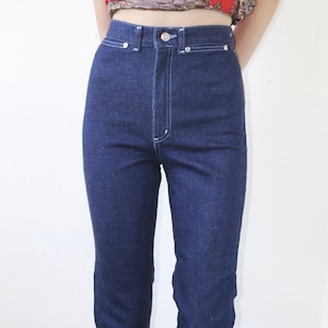 Vintage jaren 1970 DEADSTOCK &#39;Lee&#39; donkere wassing hoog getailleerde skinny jeans maat 4