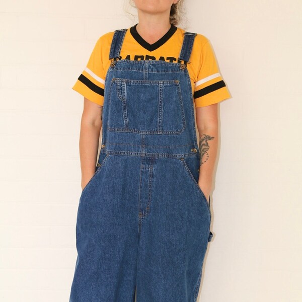 Vintage 1990s ‘Old Navy’ Dark Wash Long Denim Overalls Dungarees AU 18-20