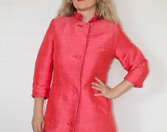 Stunning Vintage 1960s ‘Leon Cutler’ Pink Raw Silk Coat Size AU 12