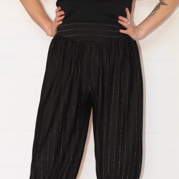 Vintage 1980s Black and Gold Pinstripe Genie Balloon Pants size 10