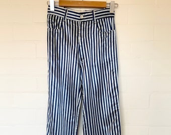 Incredible Vintage 1970s ‘Tranquille’ Blue Striped High Waisted Satin Bootcut Trousers Size 6