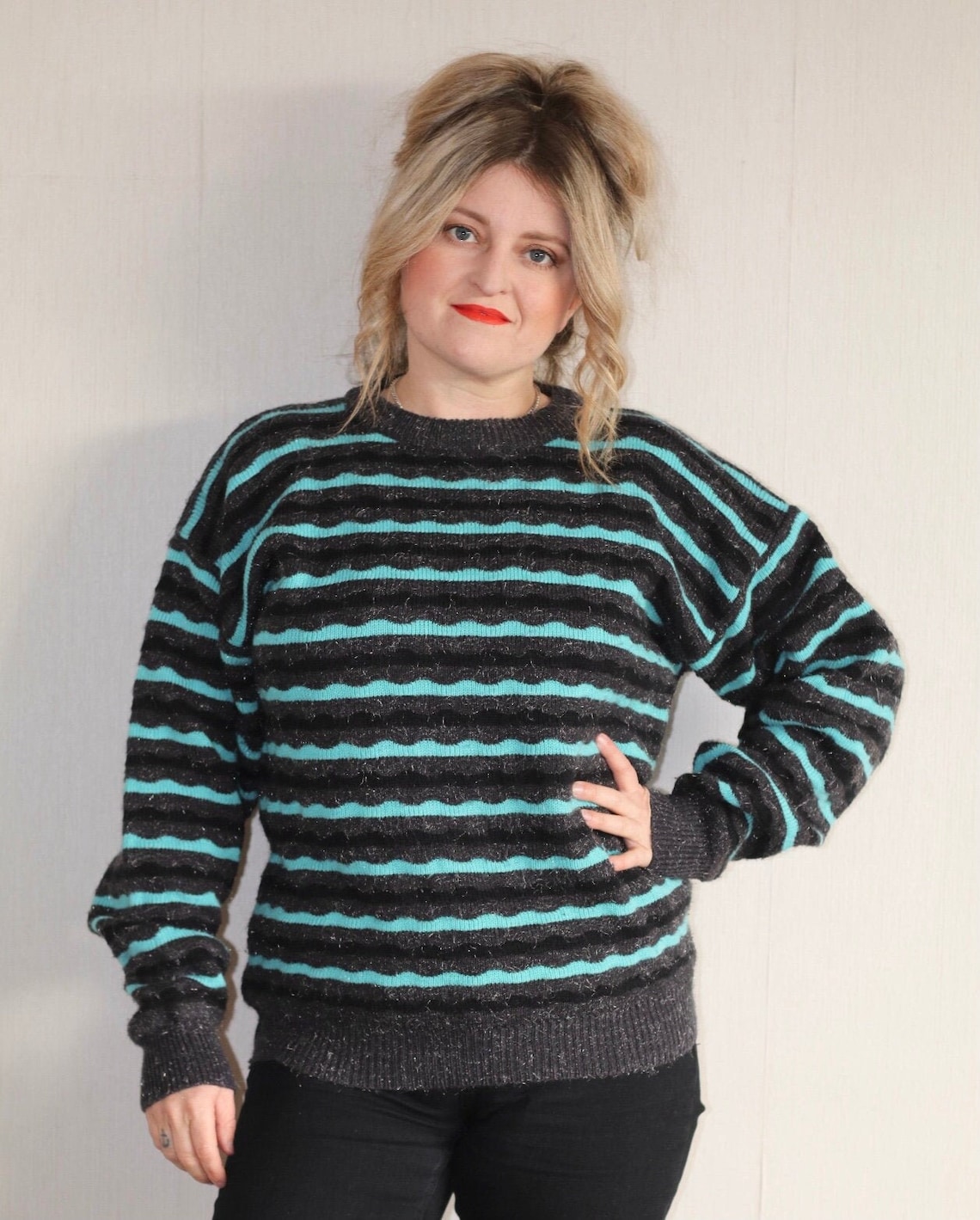 Cute vintage 1990s Grey Striped Grandpa Knit Sweater Jumper Etsy