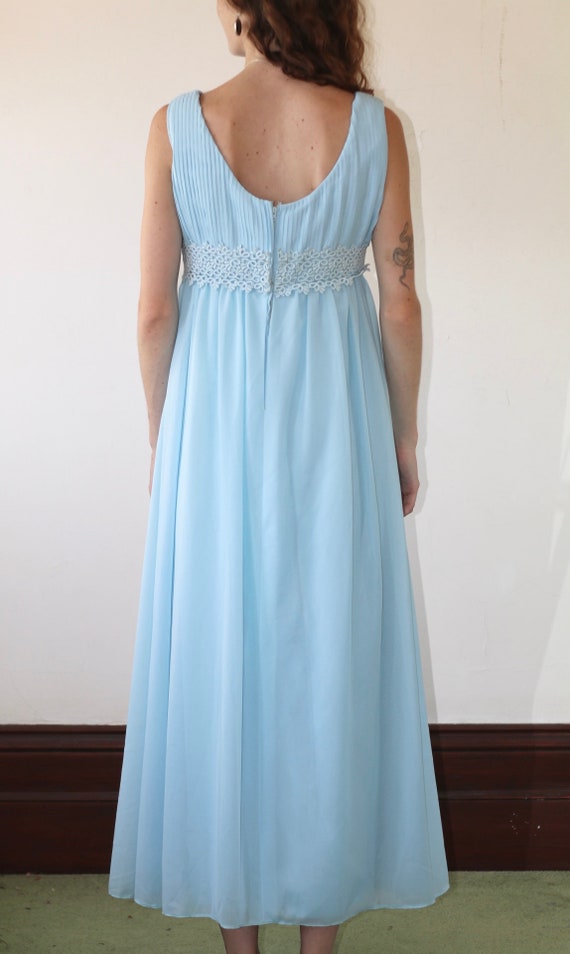 Vintage 1960s Powder Blue Baby Doll Prom Dress with R… Gem