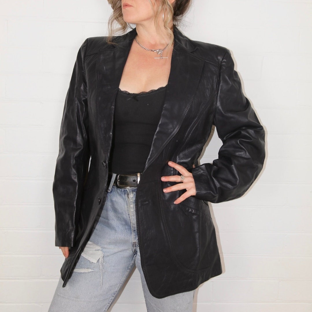 Beautiful Vintage 1970s ‘parrell’ Navy Blue Leather Blazer Jacket Mens ...