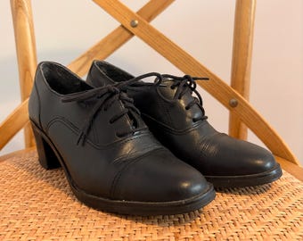 Vintage 1990s ‘Giovanna’ Black Block Heel Lace Up Oxfords Shoes Boots AU 6.5
