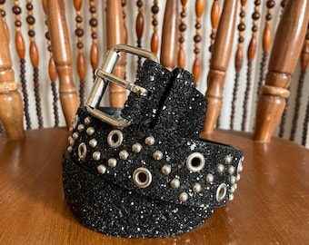 Black Embossed Leather Belt Purple Sparkle Buckle 90s Y2K y2k belt - TikTok Shop main image 3
