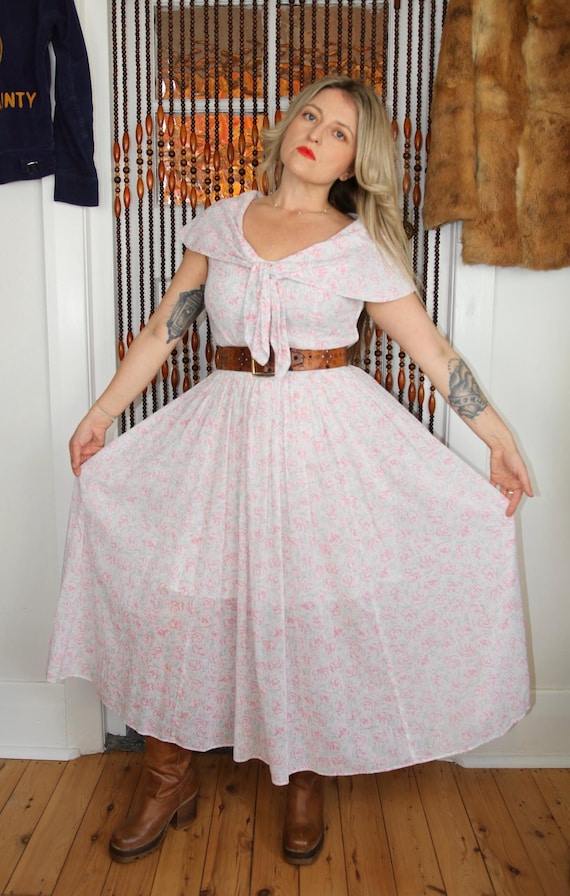 laura ashley pink dress 1970s Laura Ashley pink midi dress tiny white floral print | Etsy