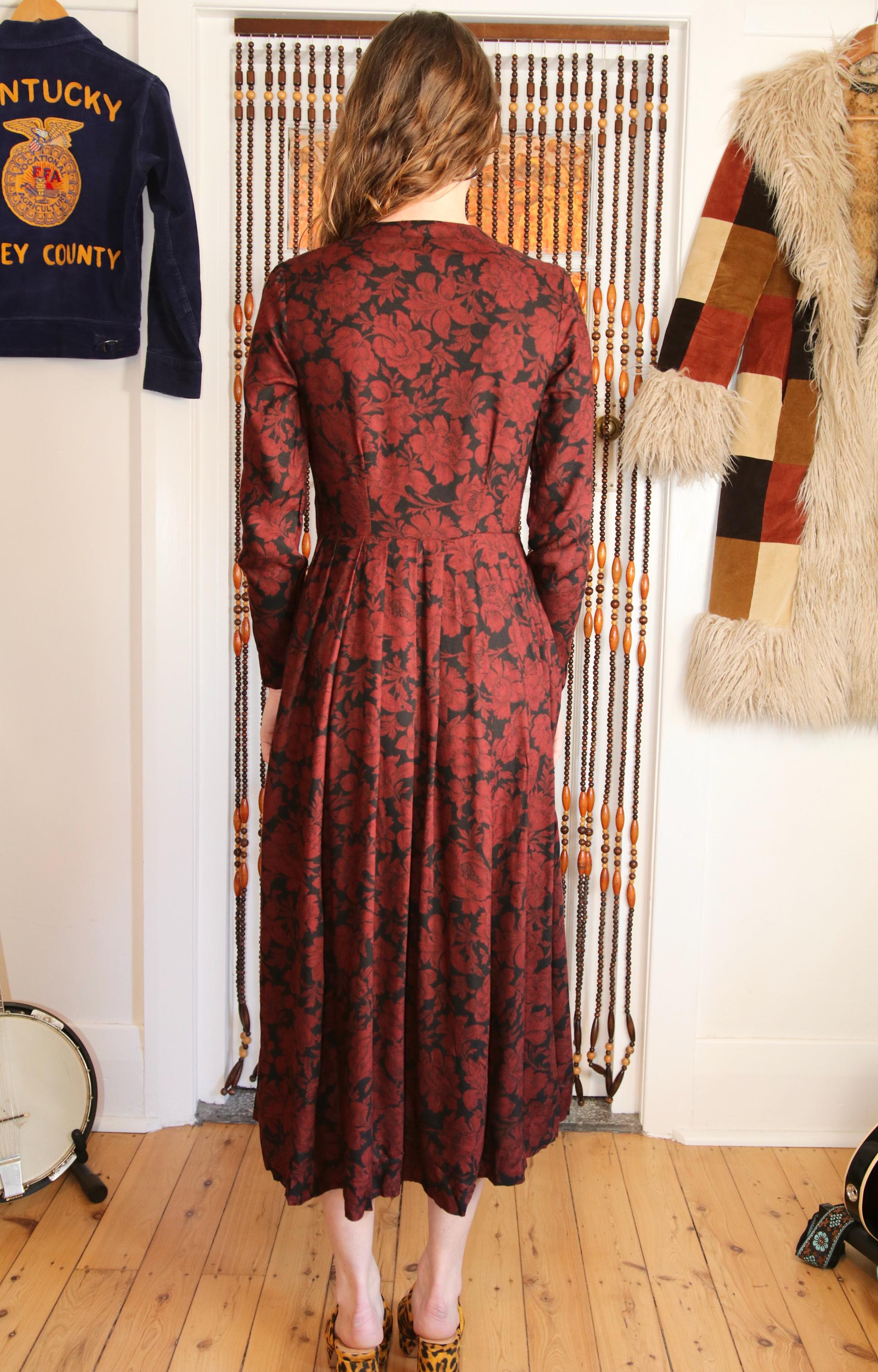 Vintage 1990s 'laura Ashley' Black and Burgundy Floral Button up