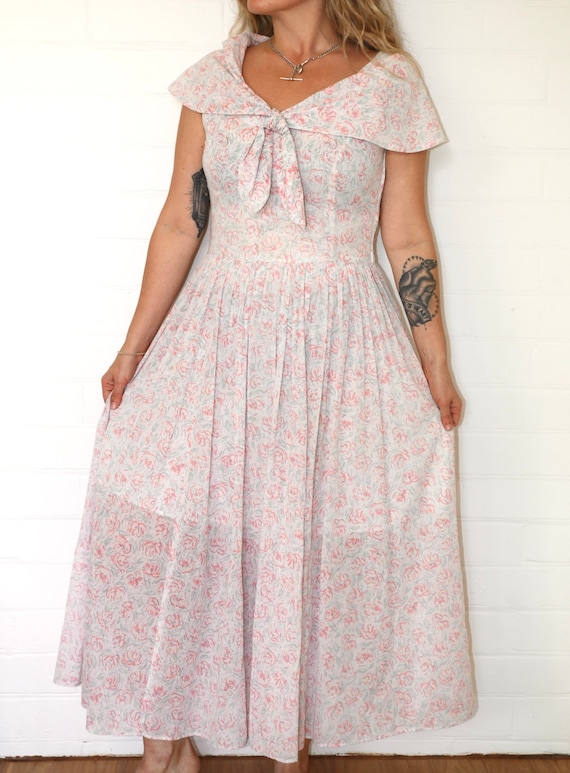 Vintage 1980s laura Ashley Pink Floral Dress With Sailor Collar  