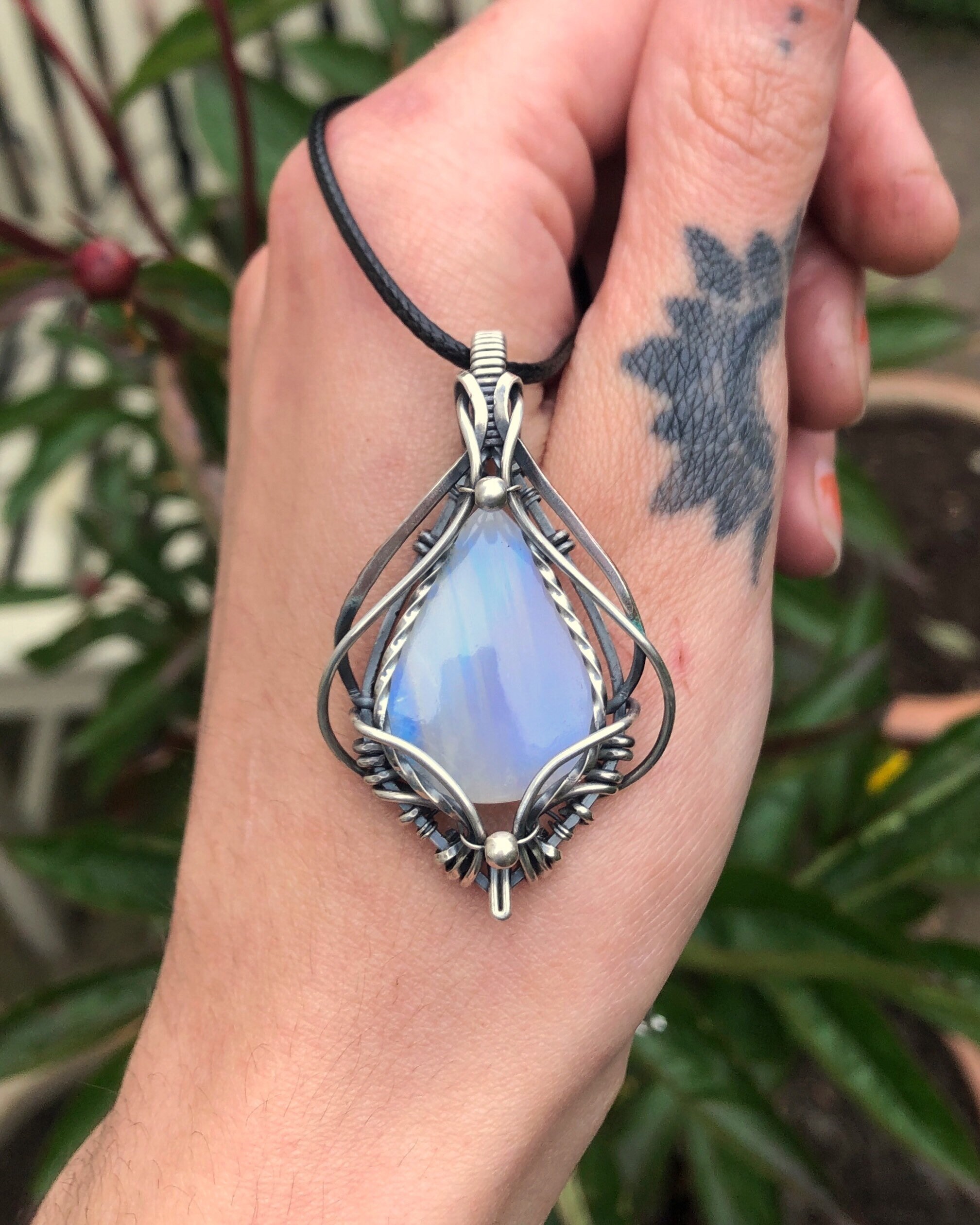 Wire wrapped moonstone necklace deals