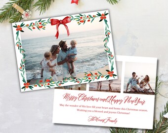 Druckbare Weihnachtsfotokarte, Urlaubsfotokarte, Digitale Weihnachtskarte, Aquarell Weihnachtsfotokarte, Canva Template Weihnachtskarte