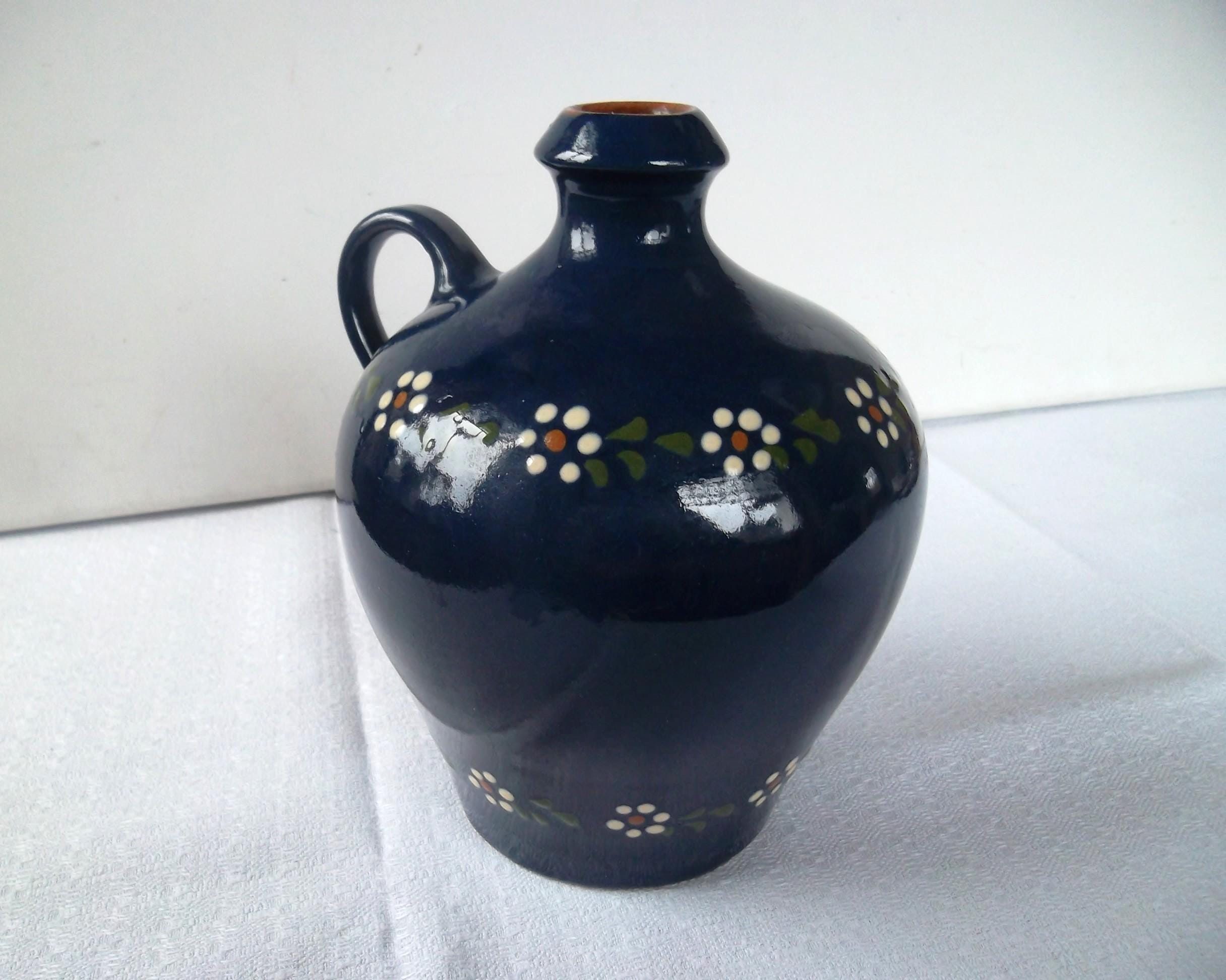Vintage Tonvase, Bunzlauer Keramik, handgetöpferte Henkelvase, Fredelsloh/Solling