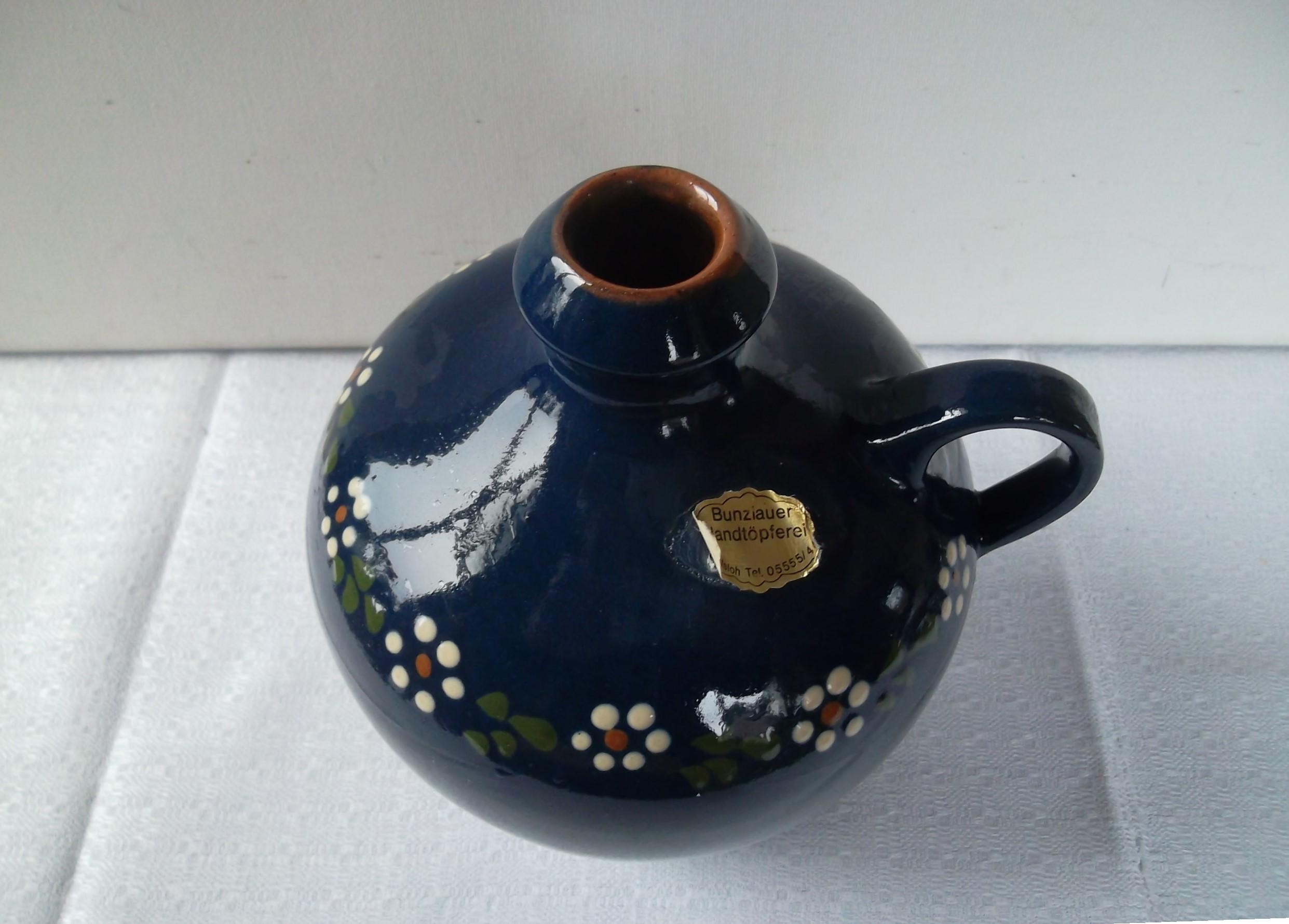 Vintage Tonvase, Bunzlauer Keramik, handgetöpferte Henkelvase, Fredelsloh/Solling