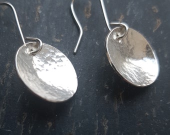 Silver hammered domed disc earrings -large