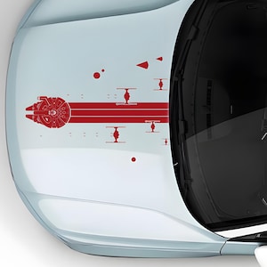Millenium Falcon chased by Tie Fighter Squad Car hood decal - Sticker for car hood. Star Wars inspired car sticker