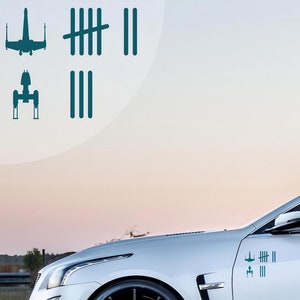 Star Wars inspired Tally shot fighters Decal for car with X-Wing and Y-Wing - Shot by TIE Fighters or Empire Army.