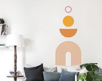 Vinilo decorativo de pared con arco geométrico: pegatina de media luna, círculo y anillo.