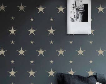 Calcomanía de pared de estrellas de 2 tamaños / Calcomanía de estrellas / Calcomanía de estrellas doradas / Calcomanía de pared con patrón de estrellas de 10 ramas / Calcomanía para habitación de niños / Calcomanía para guardería / Decoración del hogar