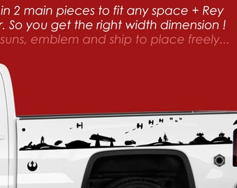 Vinilo decorativo de pared con paisaje de Jakku inspirado en Star Wars: Rey, Finn, BB8, Falcon