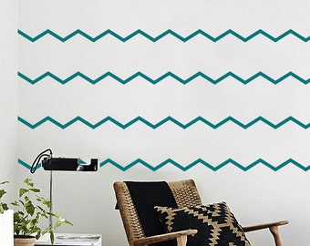 Calcomanía de pared con líneas de chevrón / Pegatina de líneas en zigzag / Pegatina de chevrón / Calcomanía de pared moderna / Calcomanía para habitación infantil / Decoración del hogar / Rayas de chevrón