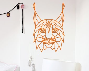 Vinilo decorativo geométrico de cabeza de lince para pared: pegatina de animal poligonal
