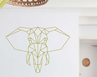 Vinilo decorativo geométrico de cabeza de elefante para pared: pegatina de animal poligonal